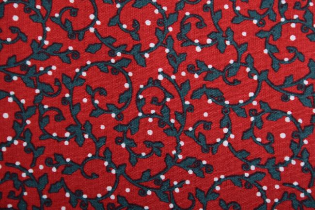 Tkanina bawełniana świąteczna czerwona z nadrukiem jemioły K15034-016D