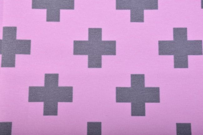 Tkanina dekoracyjna różowa z nadrukiem szarych krzyży 1102/013