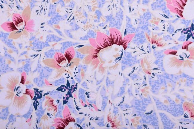 Dżersej wiskozowy jasnoniebieski w kwiaty 4319/061