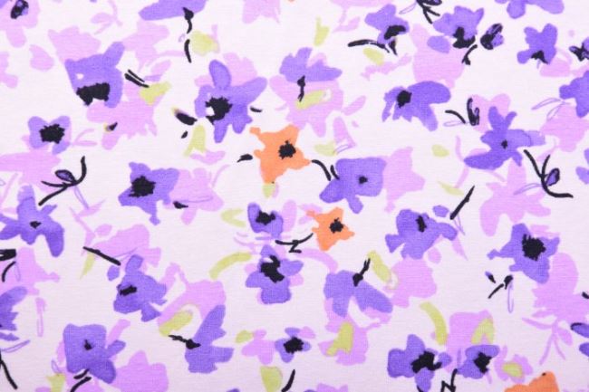 Dżersej wiskozowy jasnoróżowy z nadrukiem kwiatków K14
