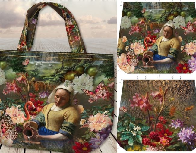 Panel na uszycie 2 torebek z cyfrowym nadrukiem obrazu malarza i kwiatów ST21035