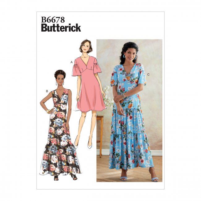 Wykrój Butterick na damskie przewiewne sukienki w wielkości 44-52 B6678-E5