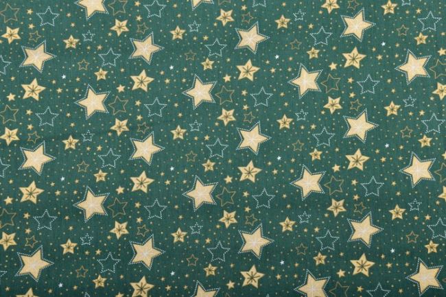 Tkanina bawełniana świąteczna zielona z nadrukiem gwiazdek 12715/025
