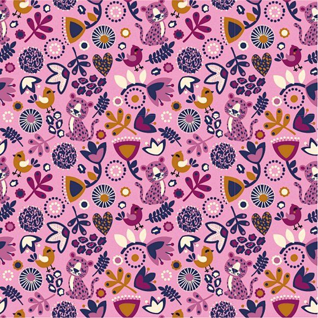 Dzianina bawełniana różowa z folklorowym wzorem 12600/013