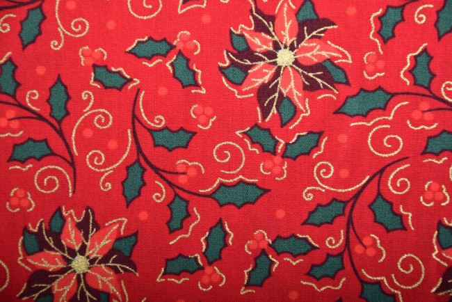 Świąteczna tkanina bawełniana czerwona z nadrukiem gwiazd 18727/015