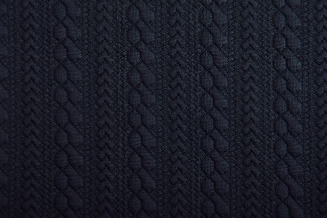 Dzianina swetrowa niebieska ze wzorem warkoczy 16025/008