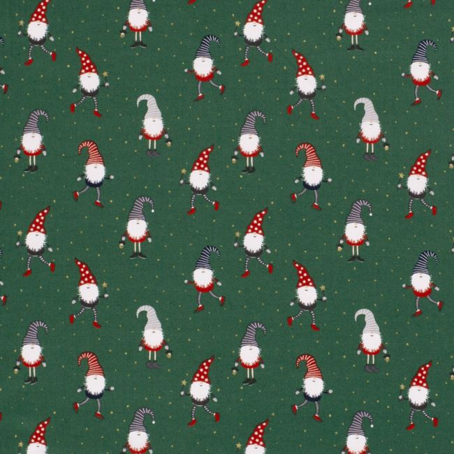 Tkanina bawełniana w świątecznej zieleni z nadrukiem elfa 20732/025