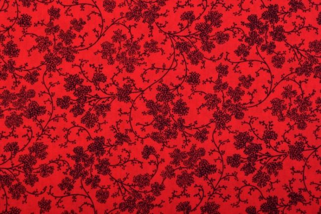 Tkanina bawełniana czerwona w kwiatki na gałązkach 128.745.3013
