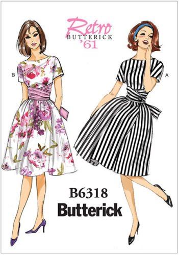 Wykrój Butterick na damskie retro sukienki w roz. 40-48 B6318-E5