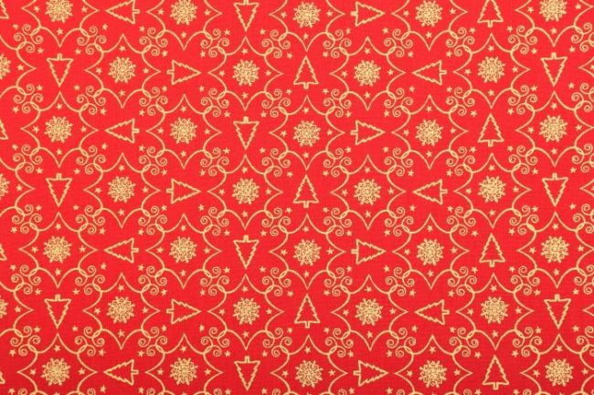 Bawełna świąteczna czerwona ze złotym nadrukiem 128.560/5019