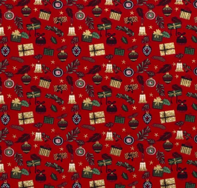 Świąteczna tkanina bawełniana czerwona z drobnym nadrukiem 18732/015