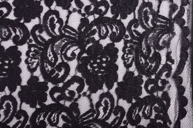 Koronka czarna z plastycznym wzorem kwiatów 12297/999