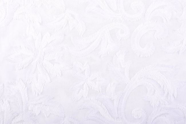 Luksusowa tkanina bawełniana biała z wyszytym wzorem ornamentów 129.950/5003