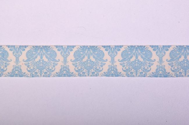 Tasiemka bawełniana z motywem ornamentu w kolorze niebieskim 41836