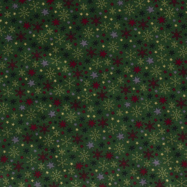 Tkanina bawełniana świąteczna zielona z nadrukiem gwiazd 14703/025