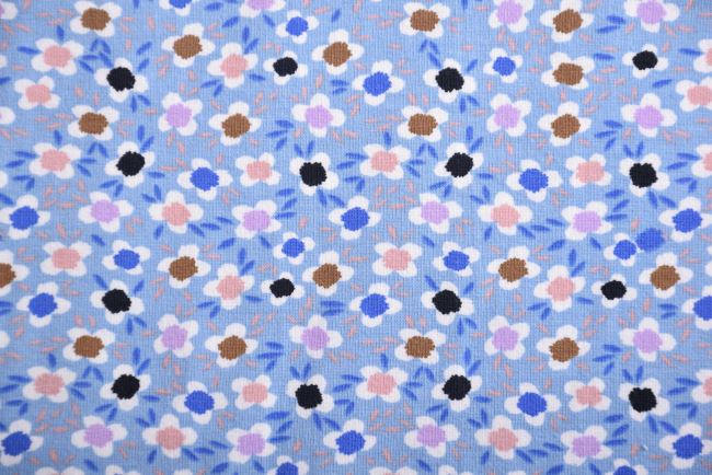 Dzianina bawełniana niebieska z nadrukiem drobnych kwiatków 16625/006
