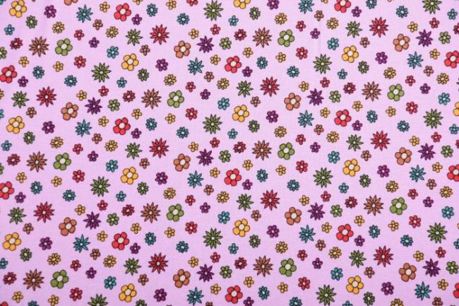 Dżersej wiskozowy różowy w kolorowe kwiatuszki 4112/012