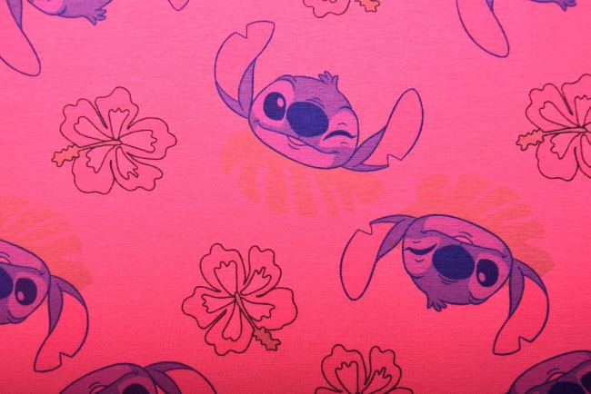 1 m dzianiny bawełnianej w kolorze różowym z postacią z bajki Stitch DS-KUP157