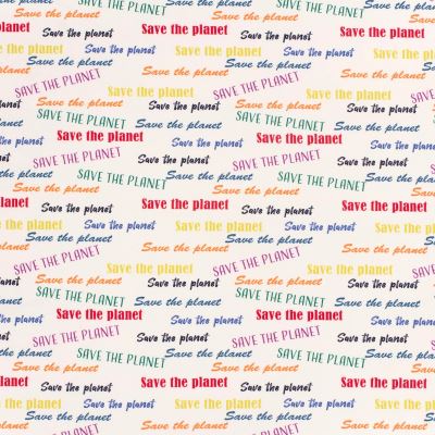Dzianina French Terry w kremowym kolorze z nadrukiem Save the Planet 21869/051 (1)