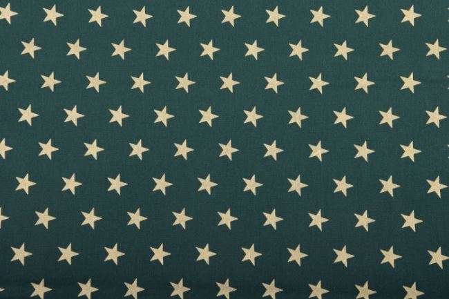 Tkanina bawełniana świąteczna zielona z nadrukiem złotych gwiazdek 12704/025