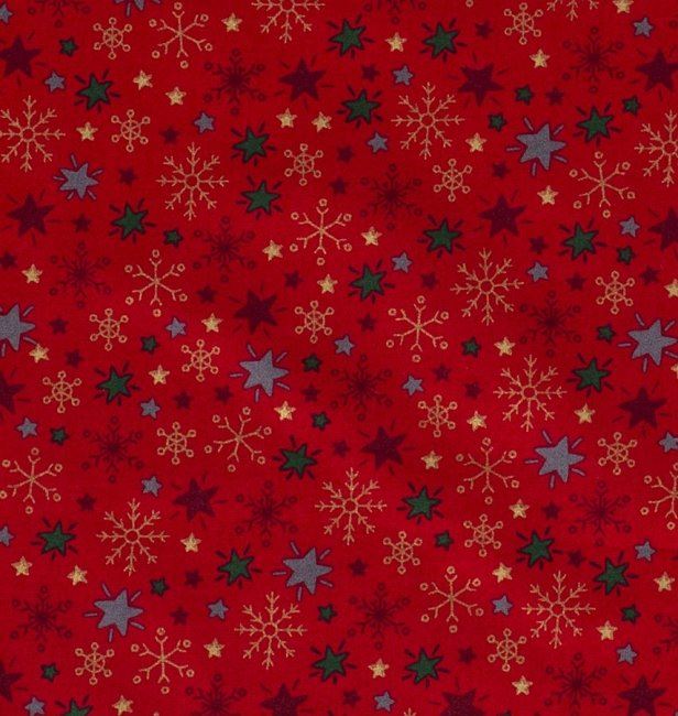 Tkanina bawełniana świąteczna czerwona z nadrukiem gwiazd 14703/015