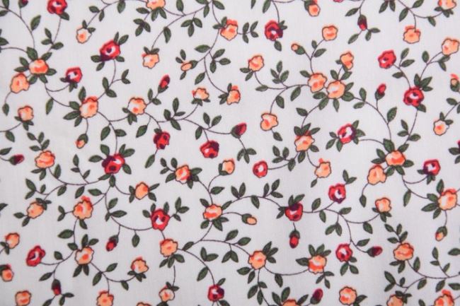 Tkanina bawełniana kremowa z nadrukiem czerwonych kwiatów 13596/015