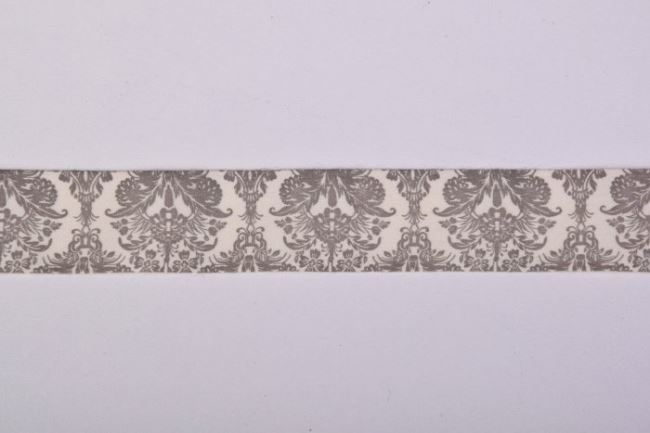 Tasiemka bawełniana z motywem ornamentu w kolorze szarym 41832