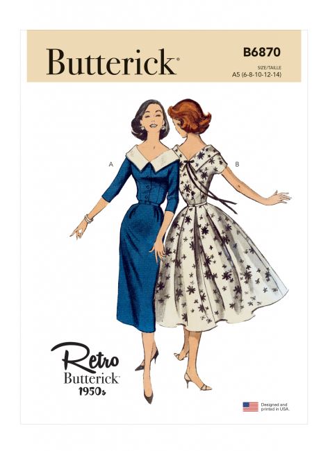 Wykrój Butterick na damskie retro sukienki w roz. 32-40 B6870-A5