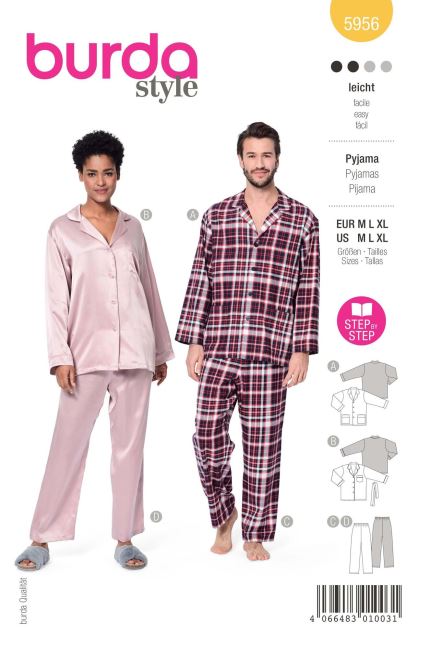Wykrój na piżamę męską i damską w roz. M,L,XL 5956
