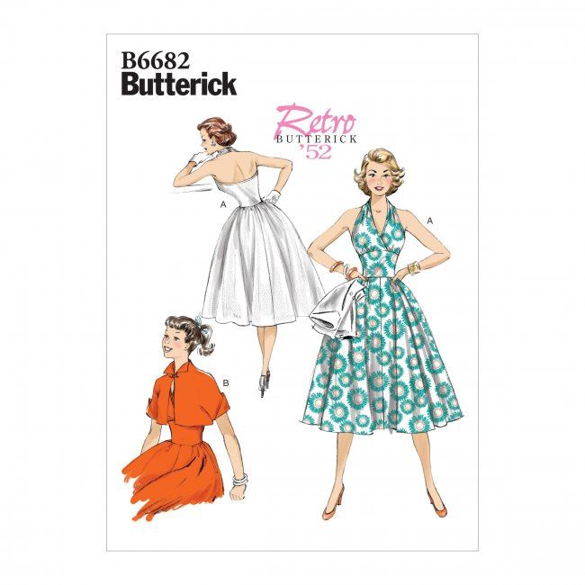 Wykrój Butterick na damskie sukienki retro w wielkości 36-44 B6682-A