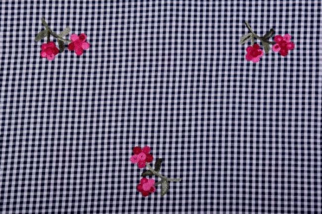 Kratka vichy granatowa z haftowanymi kwiatami 14652/600