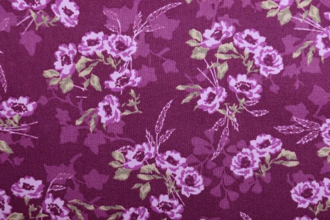 Popelina w kolorze fioletowym z nadrukiem kwiatowym 19412/044