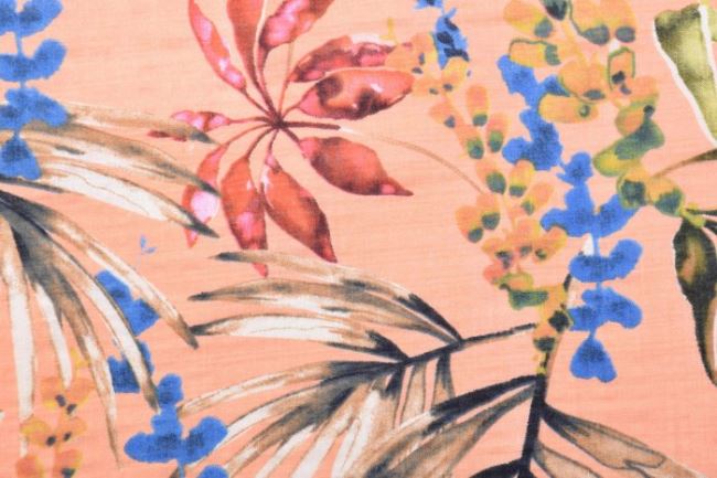 Bawełna z dodatkiem wiskozy łososiowa z nadrukiem dużych kwiatów 11401/011