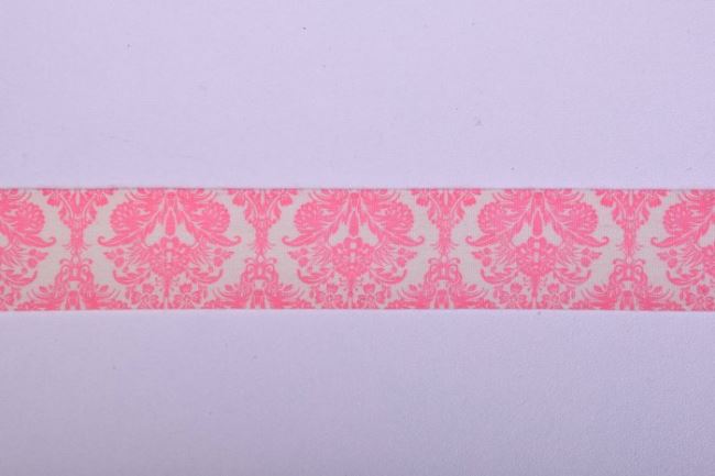 Tasiemka bawełniana z motywem ornamentu w kolorze różowym 41835