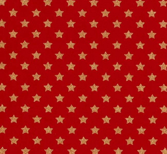 Świąteczna tkanina bawełniana czerwona z nadrukiem drobnych gwiazdek 20704/015
