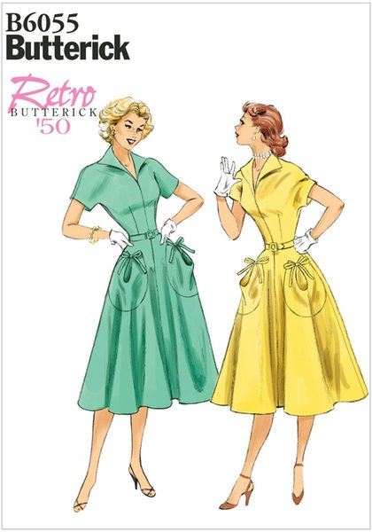 Wykrój Butterick na damskie retro sukienki w wielkości 42-50 B6055-A5
