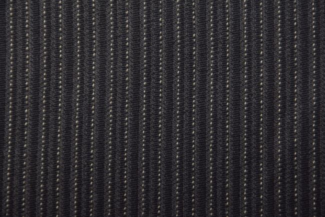 Tkanina garniturowa w kolorze czarnym z tkanym wzorem w delikatne paski TI417