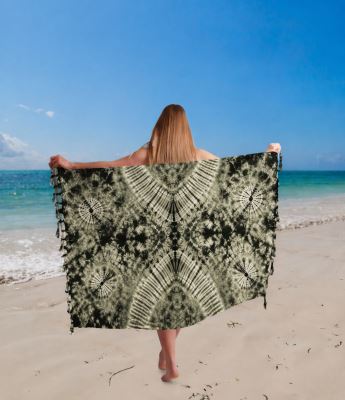 Pareo/sarong w kolorze khaki z batikowym nadrukiem BALI248