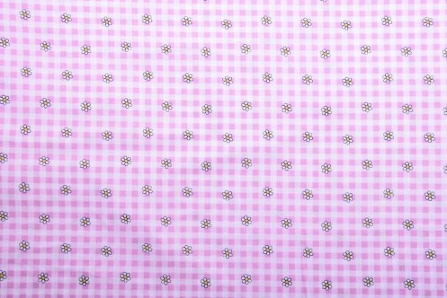 Tkanina bawełniana różowa w kratkę ze stokrotkami 11128/011