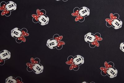 1 m dzianiny wiskozowej w kolorze czarnym z nadrukiem Myszki Minnie DS-KUP92