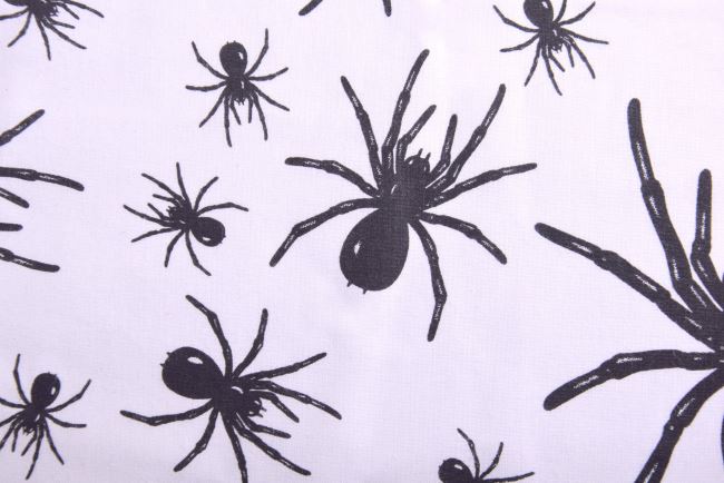 Tkanina bawełniana biała z pająkami na Halloween DL100