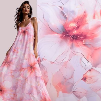 Jedwab sztuczny z nadrukiem cyfrowym dużych kwiatów SMT-MIO746B