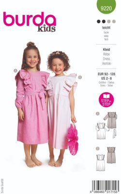 Wykrój na dziecięce sukienki z falbankami w rozmiarze 92-128 9220