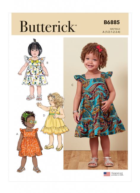 Wykrój Butterick na dziecięce sukienki w roz. 1/2-4 B6885-A