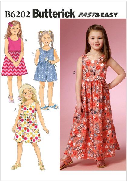 Wykrój Butterick na sukienki dla dziewczynek w roz. 92-116 B6202-CDD