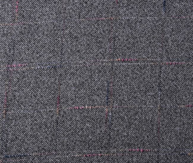 Tkanina kostiumowa szara z tkanym wzorem kratki 11ZA027