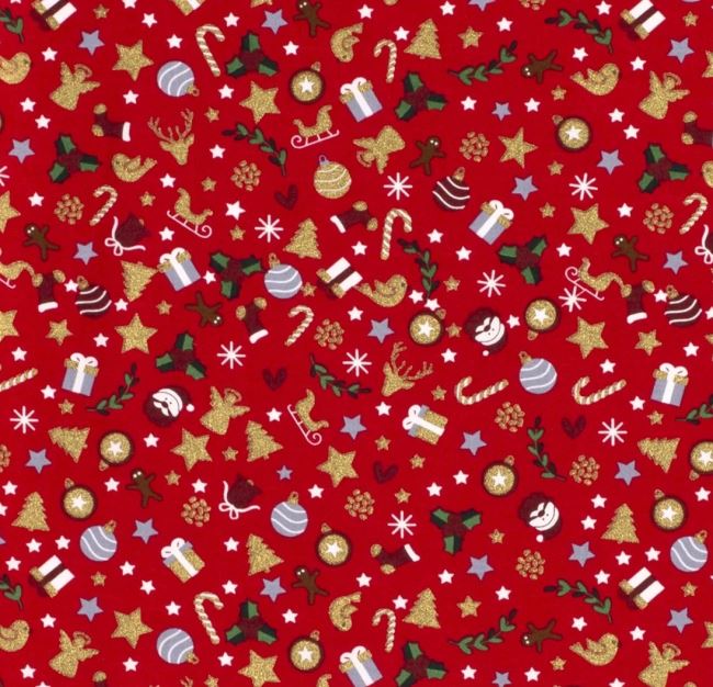 Świąteczna tkanina bawełniana czerwona z drobnym nadrukiem 18731/015