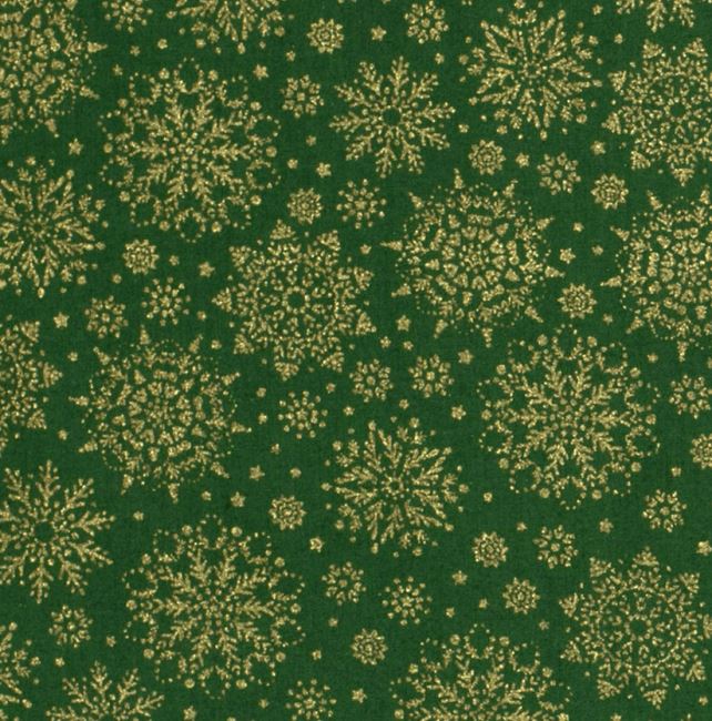 Świąteczna tkanina bawełniana zielona z nadrukiem płatków śniegu 20712/025