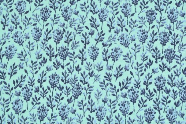 Dzianina bawełniana niebieska z nadrukiem kwiatów 134.018.0003