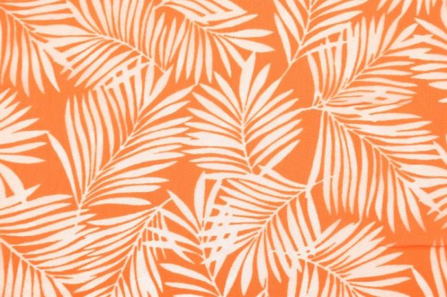 Tkanina koszulowa pomarańczowa z tropikalnymi liścmi 26066
